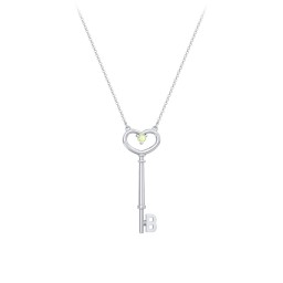 Initial Heart Key Necklace with Gemstone - B