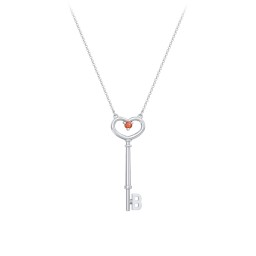 Initial Heart Key Necklace with Gemstone - B
