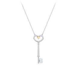 Initial Heart Key Necklace with Gemstone - B