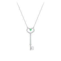 Initial Heart Key Necklace with Gemstone - B – Sterling Silver with Emerald