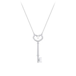 Initial Heart Key Necklace with Gemstone - E