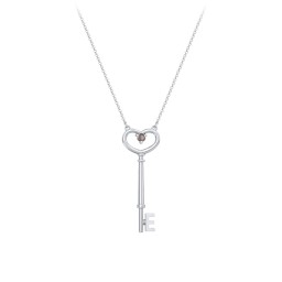 Initial Heart Key Necklace with Gemstone - E