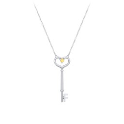 Initial Heart Key Necklace with Gemstone - F