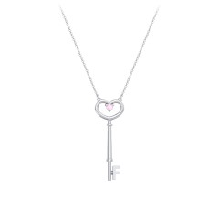 Initial Heart Key Necklace with Gemstone - F – Sterling Silver with Pink Tourmaline