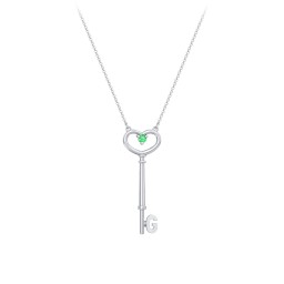 Initial Heart Key Necklace with Gemstone - G