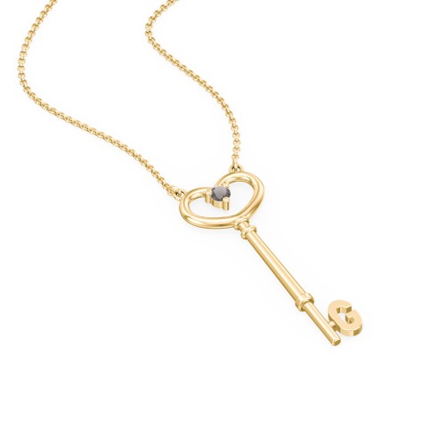 Initial Heart Key Necklace with Gemstone - G – 18K Gold Plated Silver with Smokey Quartz