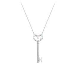 Initial Heart Key Necklace with Gemstone - H