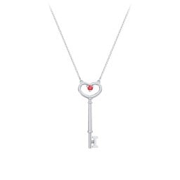 Initial Heart Key Necklace with Gemstone - I