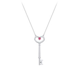 Initial Heart Key Necklace with Gemstone - I