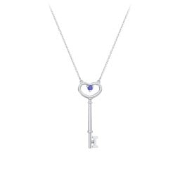 Initial Heart Key Necklace with Gemstone - I