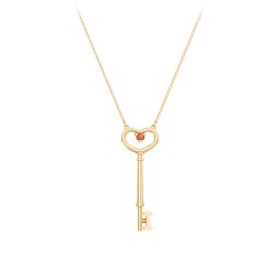 Initial Heart Key Necklace with Gemstone - I in 18K Gold Plated Silver with Garnet