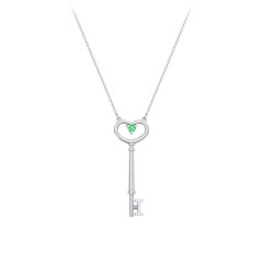 Initial Heart Key Necklace with Gemstone - I – Sterling Silver with Emerald
