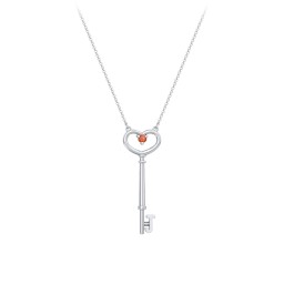 Initial Heart Key Necklace with Gemstone - J