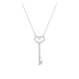 Initial Heart Key Necklace with Gemstone - J