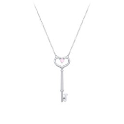 Initial Heart Key Necklace with Gemstone - J