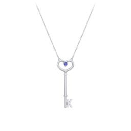 Initial Heart Key Necklace with Gemstone - K