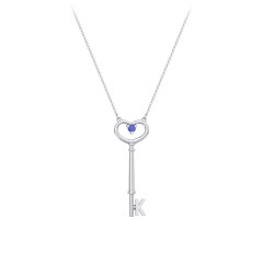 Initial Heart Key Necklace with Gemstone - K – Sterling Silver with Blue Sapphire