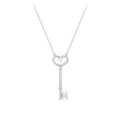 Initial Heart Key Necklace with Gemstone - M – Sterling Silver with Pink Tourmaline