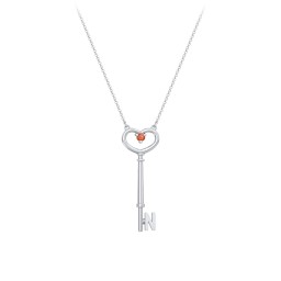 Initial Heart Key Necklace with Gemstone - N