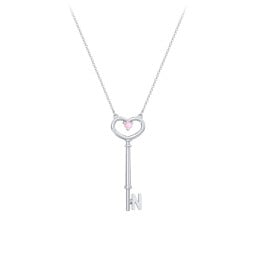 Initial Heart Key Necklace with Gemstone - N
