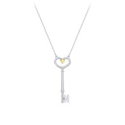 Initial Heart Key Necklace with Gemstone - N
