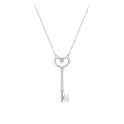 Initial Heart Key Necklace with Gemstone - N