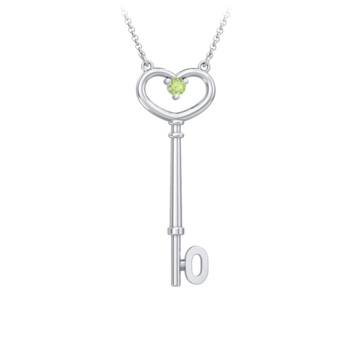 Initial Heart Key Necklace with Gemstone - O