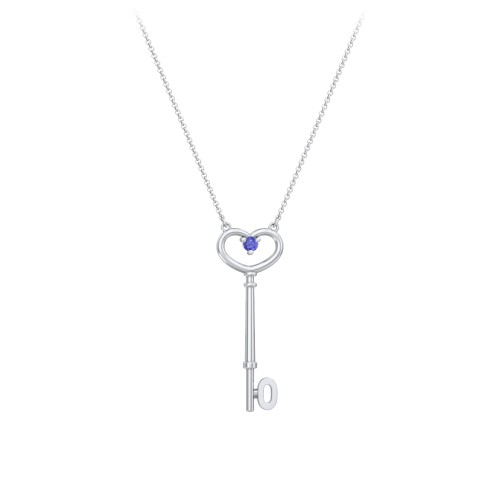 Initial Heart Key Necklace with Gemstone - O – Sterling Silver with Blue Sapphire