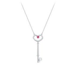 Initial Heart Key Necklace with Gemstone - P