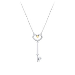 Initial Heart Key Necklace with Gemstone - P