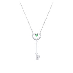 Initial Heart Key Necklace with Gemstone - P – Sterling Silver with Emerald