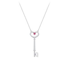 Initial Heart Key Necklace with Gemstone - Q