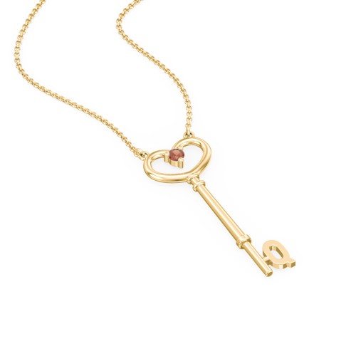 Initial Heart Key Necklace with Gemstone - Q – 18K Gold Plated Silver with Garnet