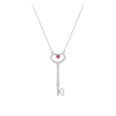 Initial Heart Key Necklace with Gemstone - Q – Sterling Silver with Ruby