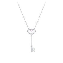 Initial Heart Key Necklace with Gemstone - R