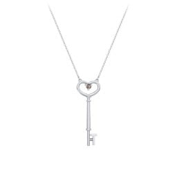 Initial Heart Key Necklace with Gemstone - T