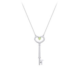 Initial Heart Key Necklace with Gemstone - T