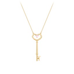 Initial Heart Key Necklace with Gemstone - T
