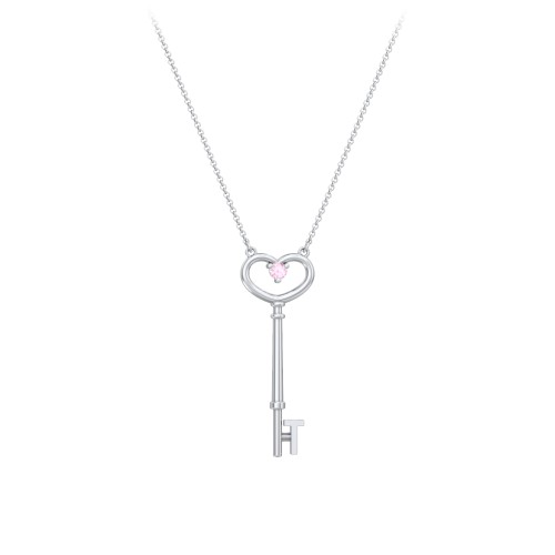 Initial Heart Key Necklace with Gemstone - T