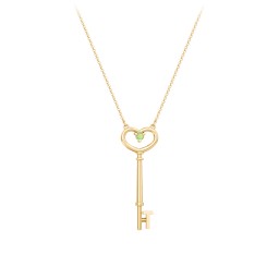 Initial Heart Key Necklace with Gemstone - T in 18K Gold Plated Silver with Peridot
