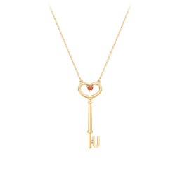 Initial Heart Key Necklace with Gemstone - U in 18K Gold Plated Silver with Garnet