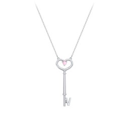 Initial Heart Key Necklace with Gemstone - V