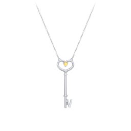 Initial Heart Key Necklace with Gemstone - V