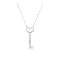 Initial Heart Key Necklace with Gemstone - W