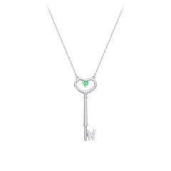 Initial Heart Key Necklace with Gemstone - W – Sterling Silver with Emerald