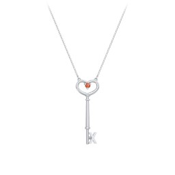 Initial Heart Key Necklace with Gemstone - X