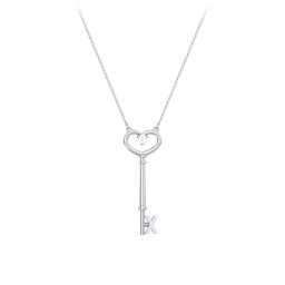 Initial Heart Key Necklace with Gemstone - X