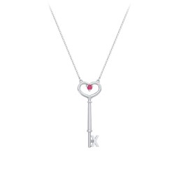 Initial Heart Key Necklace with Gemstone - X in 925 Sterling Silver with Red Premium Zirconia