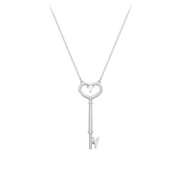 Initial Heart Key Necklace with Gemstone - Y