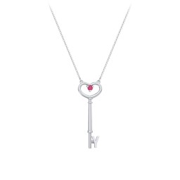 Initial Heart Key Necklace with Gemstone - Y